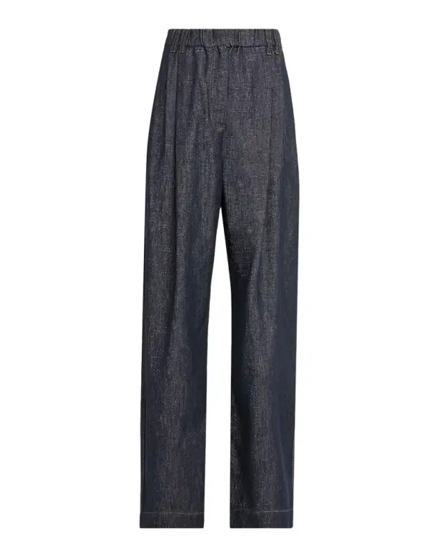 Brunello Cucinelli Sparkling Denim Pleated Straight-Leg Trousers