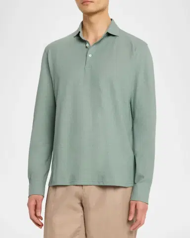 Peter Millar Men's Crown Crafted Cool Cotton Long-Sleeve Polo Shirt | Thumbnail 4 Peter Millar Men's Crown Crafted Cool Cotton Long-Sleeve Polo Shirt | Thumbnail 4