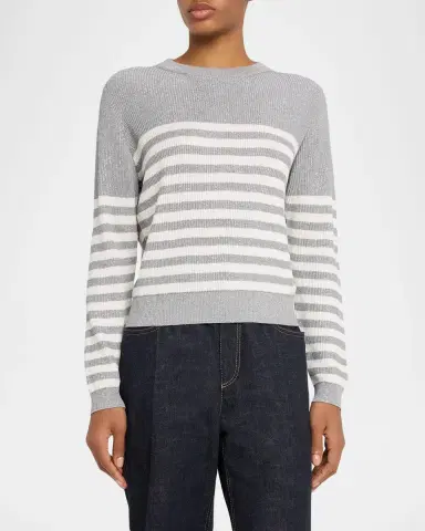 Brunello Cucinelli Shimmering Striped Knit Crewneck Sweater | Thumbnail 4 Brunello Cucinelli Shimmering Striped Knit Crewneck Sweater | Thumbnail 4