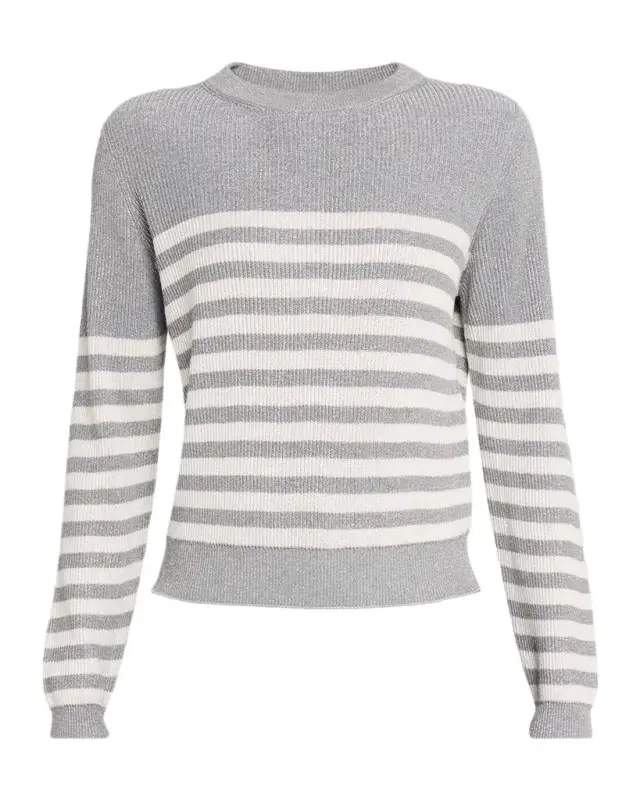 Brunello Cucinelli Shimmering Striped Knit Crewneck Sweater