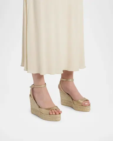 AGS X CASTANER 110mm Brook Metallic Leather Platform Espadrille Sandals | Thumbnail 2