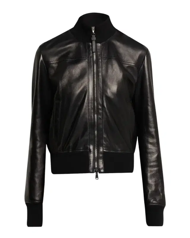 Brunello Cucinelli Turtleneck Leather Bomber Jacket
