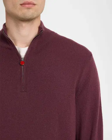 Kiton Men 's 12gg Cashmere Mock Neck Quarter-Zip weater | Thumbnail 5 Kiton Men 's 12gg Cashmere Mock Neck Quarter-Zip weater | Thumbnail 5