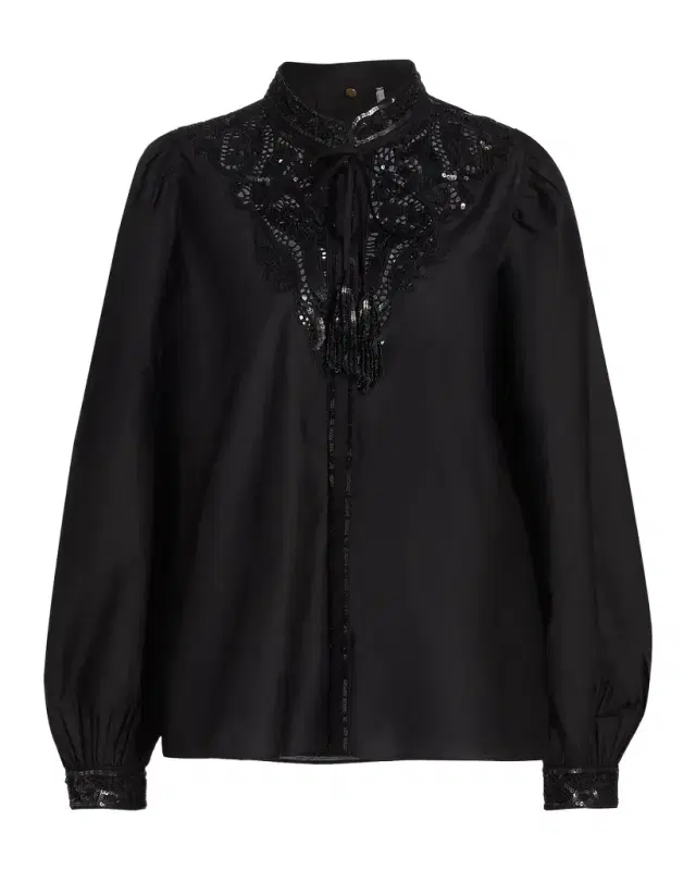 Kobi Halperin Harper Sequin Lace-Yoke Blouse