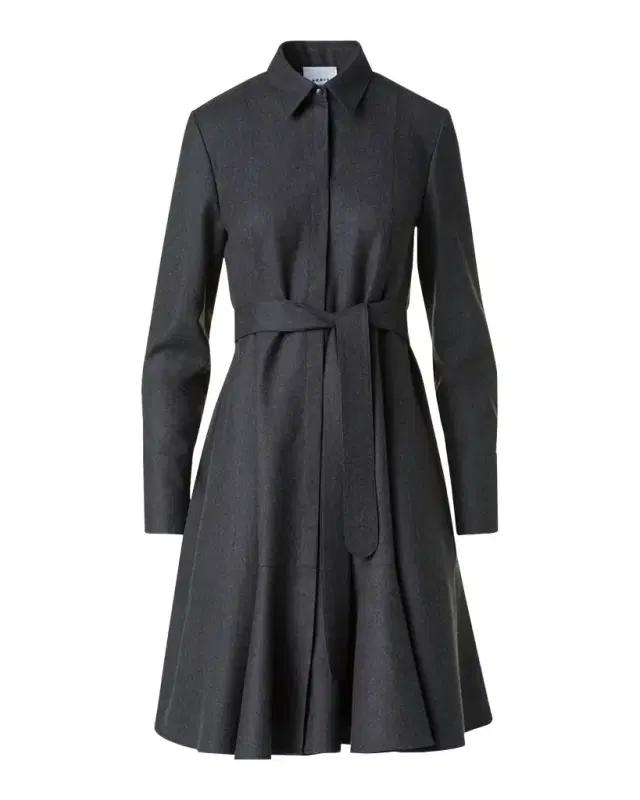 Long-Sleeve Belted Wool Flannel Shirtdress