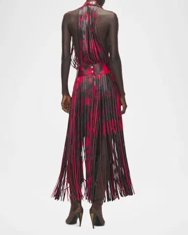 Alexander McQueen Floral-Print Leather Fringe Maxi Dress | Thumbnail 3