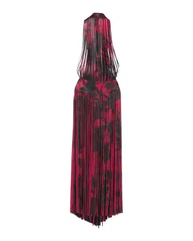 Alexander McQueen Floral-Print Leather Fringe Maxi Dress | Thumbnail 1