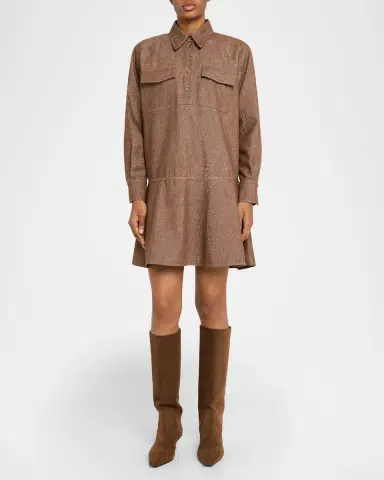 Brunello Cucinelli Shimmering Denim Mini Shirtdress | Thumbnail 2 Brunello Cucinelli Shimmering Denim Mini Shirtdress | Thumbnail 2