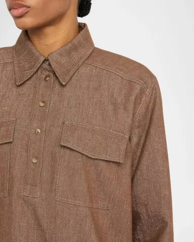 Brunello Cucinelli Shimmering Denim Mini Shirtdress | Thumbnail 5 Brunello Cucinelli Shimmering Denim Mini Shirtdress | Thumbnail 5