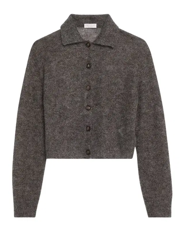 Brunello Cucinelli Metallic Cashmere Collared Cardigan