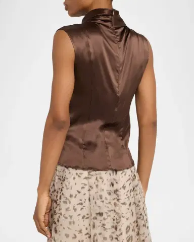 Brunello Cucinelli Silk Draped Sleeveless Blouse | Thumbnail 3 Brunello Cucinelli Silk Draped Sleeveless Blouse | Thumbnail 3
