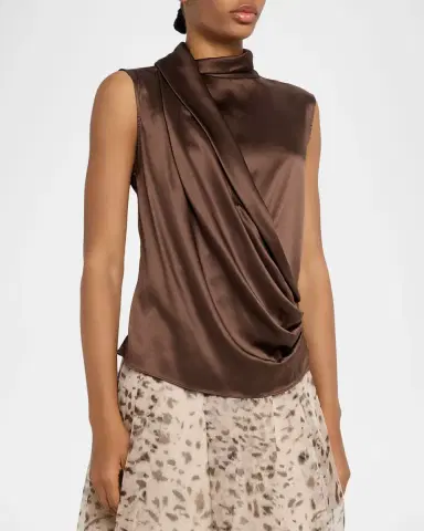 Brunello Cucinelli Silk Draped Sleeveless Blouse | Thumbnail 4 Brunello Cucinelli Silk Draped Sleeveless Blouse | Thumbnail 4