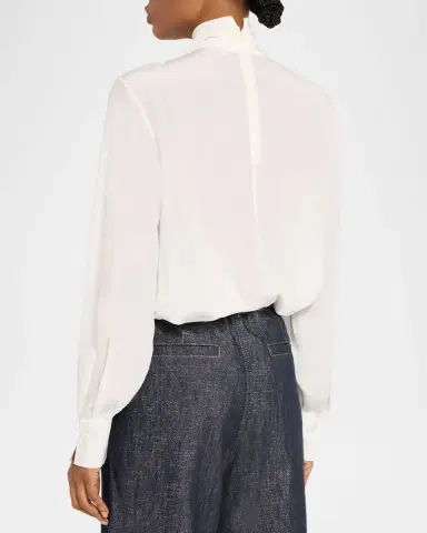 Brunello Cucinelli Turtleneck Monili Gathered Silk Blouse | Thumbnail 3