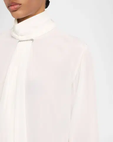 Brunello Cucinelli Turtleneck Monili Gathered Silk Blouse | Thumbnail 5