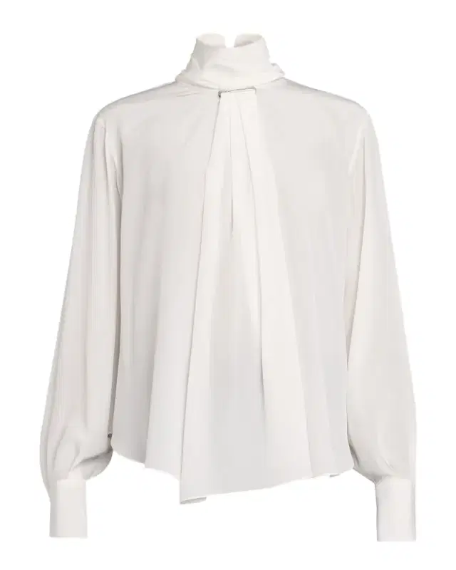 Brunello Cucinelli Turtleneck Monili Gathered Silk Blouse