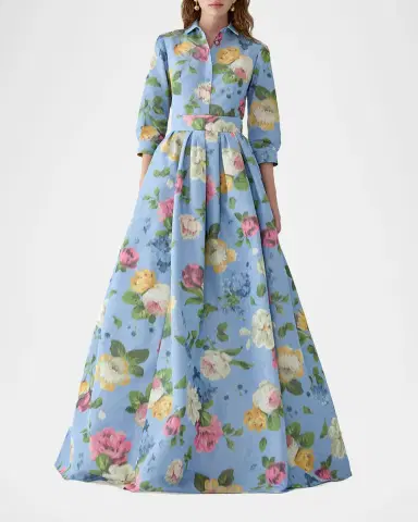 Carolina Herrera Floral Pleated Faille Ball Skirt | Thumbnail 2
