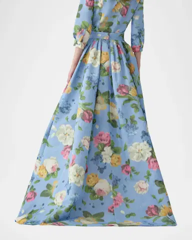 Carolina Herrera Floral Pleated Faille Ball Skirt | Thumbnail 3