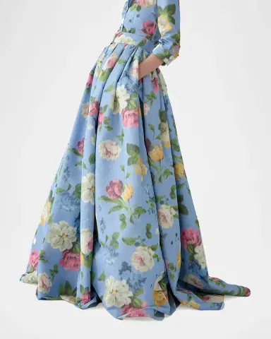 Carolina Herrera Floral Pleated Faille Ball Skirt | Thumbnail 4