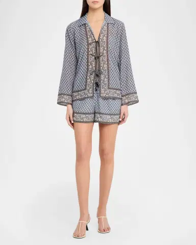 Veronica Beard Eva Scarf-Print Tie Blouse | Thumbnail 2