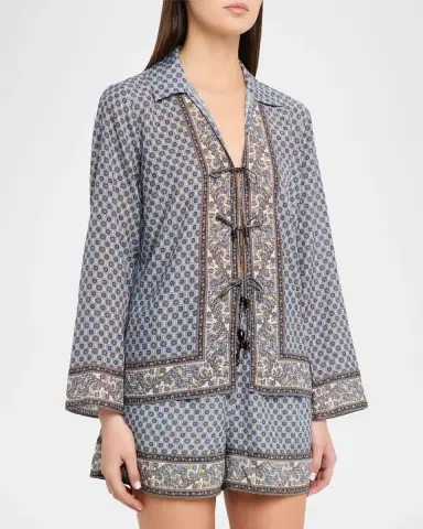 Veronica Beard Eva Scarf-Print Tie Blouse | Thumbnail 4