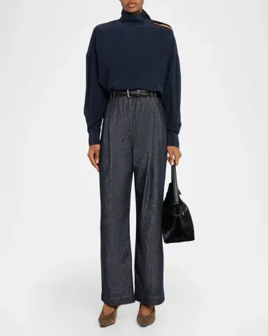 Brunello Cucinelli Turtleneck Long-Sleeve Silk Blouse | Thumbnail 2