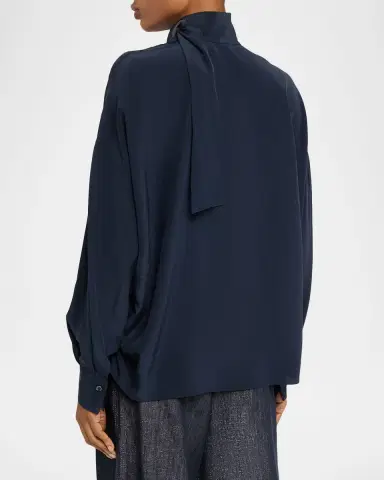 Brunello Cucinelli Turtleneck Long-Sleeve Silk Blouse | Thumbnail 3