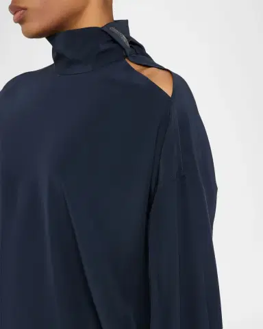 Brunello Cucinelli Turtleneck Long-Sleeve Silk Blouse | Thumbnail 5