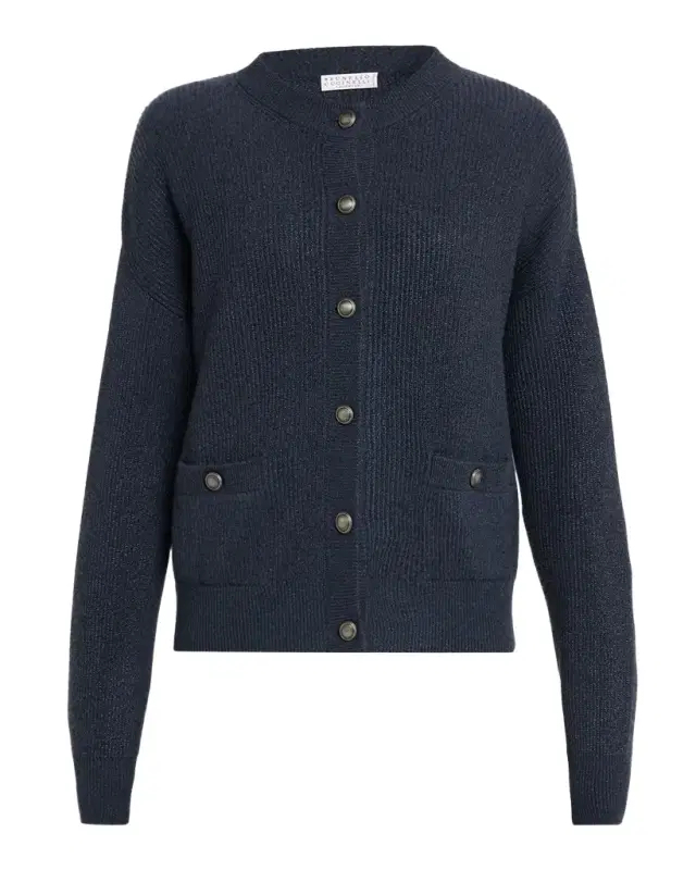Brunello Cucinelli Shimmering Cashmere-Blend Crewneck Cardigan