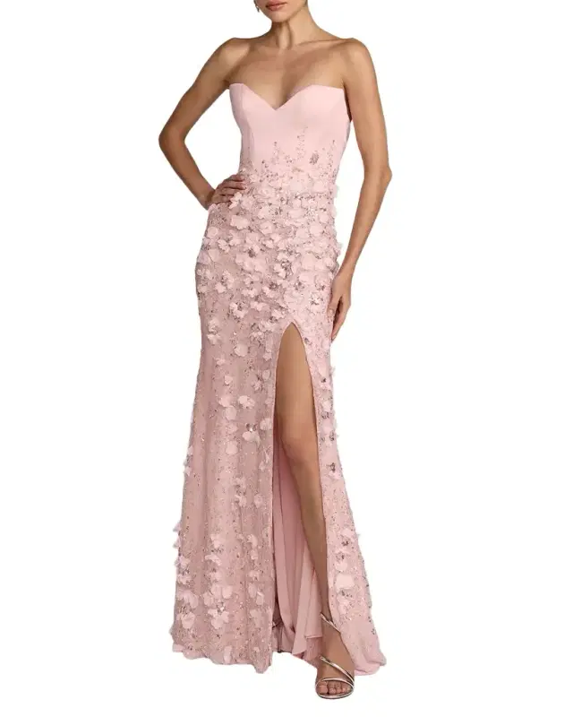 Embellished Satin Strapless Gown