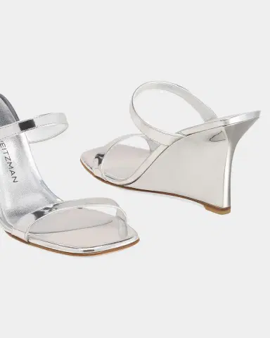 Stuart Weitzman 85mm Vinnie Metallic Leather Wedges | Thumbnail 3