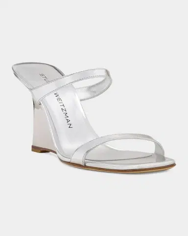 Stuart Weitzman 85mm Vinnie Metallic Leather Wedges | Thumbnail 4