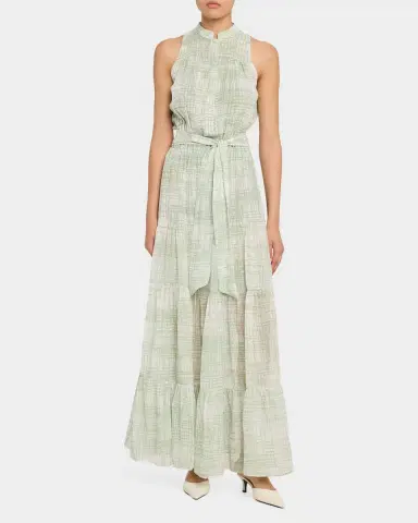 Kiton Check Silk Tie-Waist Tiered Maxi Dress | Thumbnail 2 Kiton Check Silk Tie-Waist Tiered Maxi Dress | Thumbnail 2