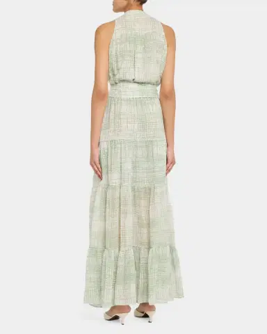 Kiton Check Silk Tie-Waist Tiered Maxi Dress | Thumbnail 3 Kiton Check Silk Tie-Waist Tiered Maxi Dress | Thumbnail 3