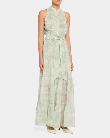 Kiton Check Silk Tie-Waist Tiered Maxi Dress | Thumbnail 4 Kiton Check Silk Tie-Waist Tiered Maxi Dress | Thumbnail 4