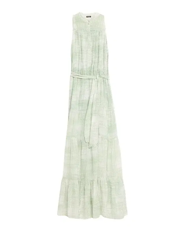Check Silk Tie-Waist Tiered Maxi Dress