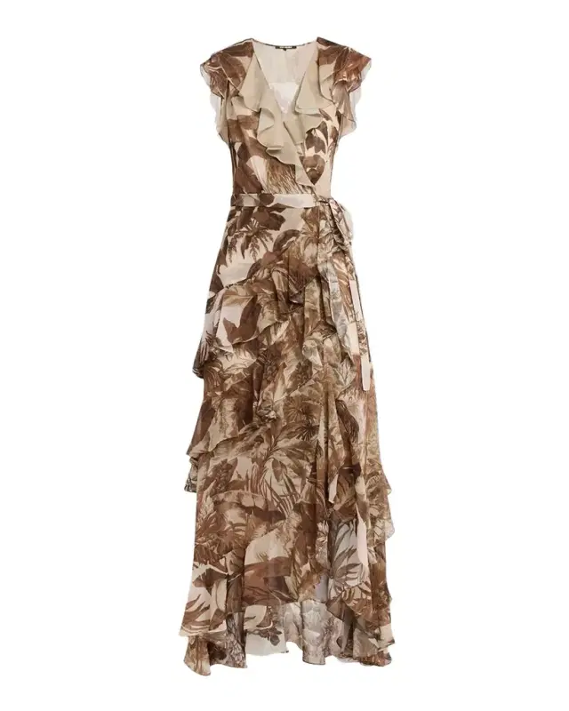 Kobi Halperin Elanor Botanical-Print Ruffle Wrap Maxi Dress
