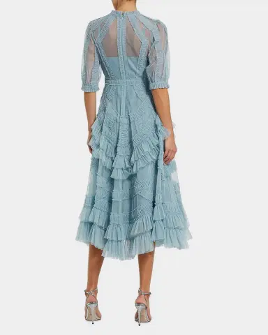 Mac Duggal High-Neck Ruffled A-Line Midi Dress | Thumbnail 2 Mac Duggal High-Neck Ruffled A-Line Midi Dress | Thumbnail 2