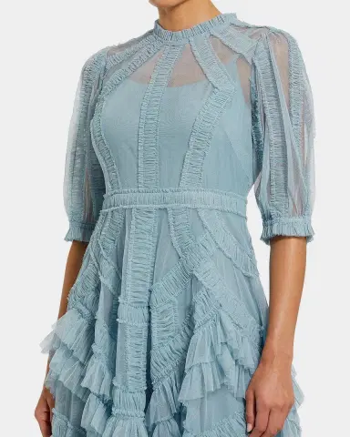 Mac Duggal High-Neck Ruffled A-Line Midi Dress | Thumbnail 3 Mac Duggal High-Neck Ruffled A-Line Midi Dress | Thumbnail 3