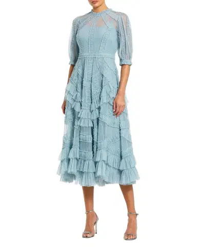 Mac Duggal High-Neck Ruffled A-Line Midi Dress | Thumbnail 1 Mac Duggal High-Neck Ruffled A-Line Midi Dress | Thumbnail 1