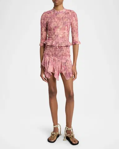 Isabel Marant Carola Smocked Silk Charmeuse Crop Top | Thumbnail 2 Isabel Marant Carola Smocked Silk Charmeuse Crop Top | Thumbnail 2
