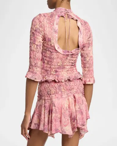 Isabel Marant Carola Smocked Silk Charmeuse Crop Top | Thumbnail 3 Isabel Marant Carola Smocked Silk Charmeuse Crop Top | Thumbnail 3