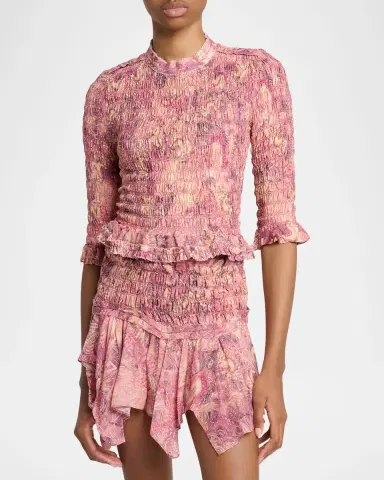 Isabel Marant Carola Smocked Silk Charmeuse Crop Top | Thumbnail 4 Isabel Marant Carola Smocked Silk Charmeuse Crop Top | Thumbnail 4