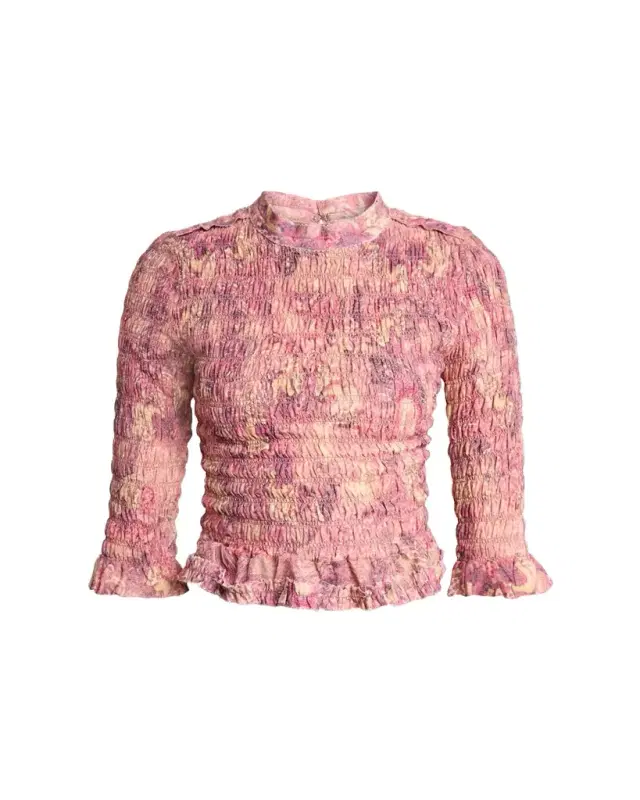 Carola Smocked Silk Charmeuse Crop Top