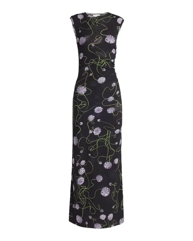 Twisted Flower Mesh Sleeveless Maxi Dress