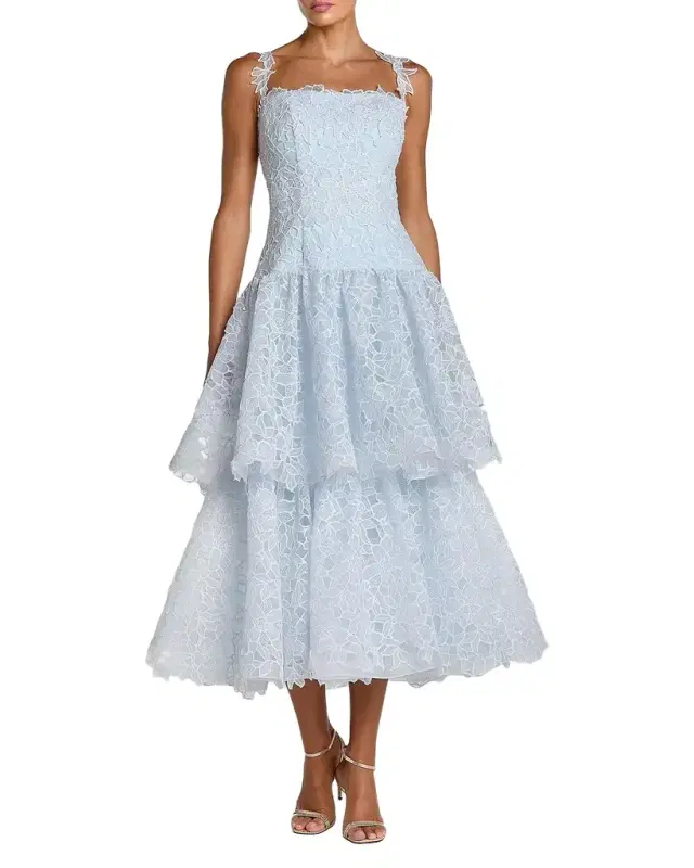 Mac Duggal Lace Tiered Fit & Flare Midi-Dress