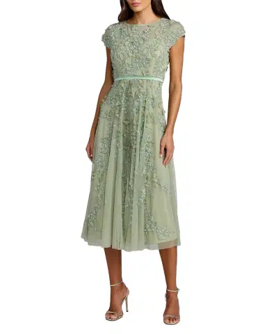 Mac Duggal Embellished Mesh A-Line Cocktail Dress | Thumbnail 1 Mac Duggal Embellished Mesh A-Line Cocktail Dress | Thumbnail 1