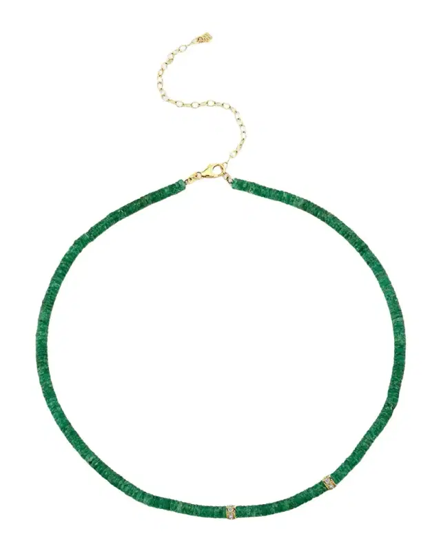 14K Diamond Multi Rondelle on Aventurine Necklace