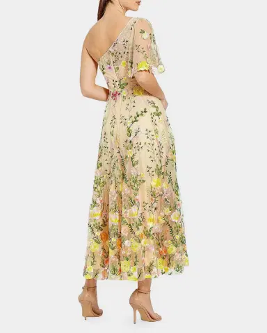 Mac Duggal Floral Embroidered One-Shoulder Midi-Dress | Thumbnail 2 Mac Duggal Floral Embroidered One-Shoulder Midi-Dress | Thumbnail 2