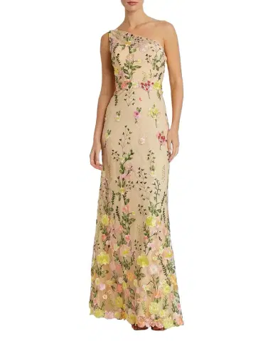 Mac Duggal One-Shoulder Floral Embroidered Gown | Thumbnail 1 Mac Duggal One-Shoulder Floral Embroidered Gown | Thumbnail 1