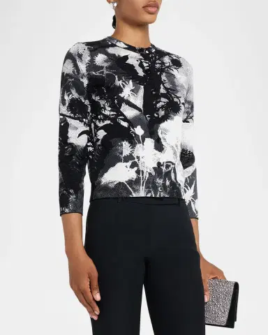 McQueen Floral Jacquard Crewneck Cardigan | Thumbnail 4